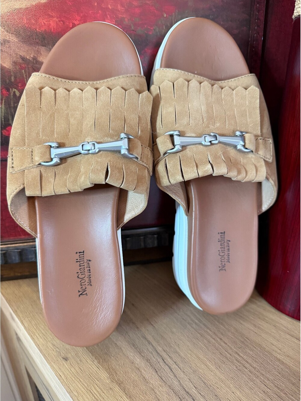 NeroGiardini Suede Kiltie Slide Sandals Italy EU 38 US 8